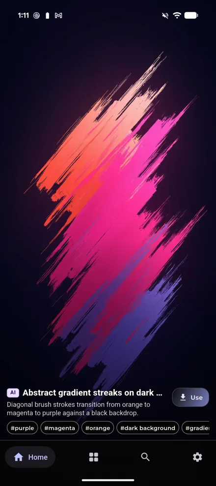 Paxpi wallpaper preview with image details, tags and the Use button