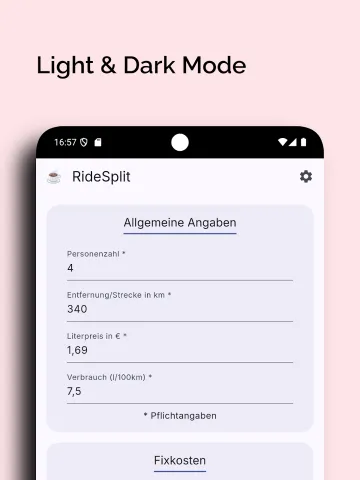 RideSplit store artwork showing trip inputs in German with the light theme